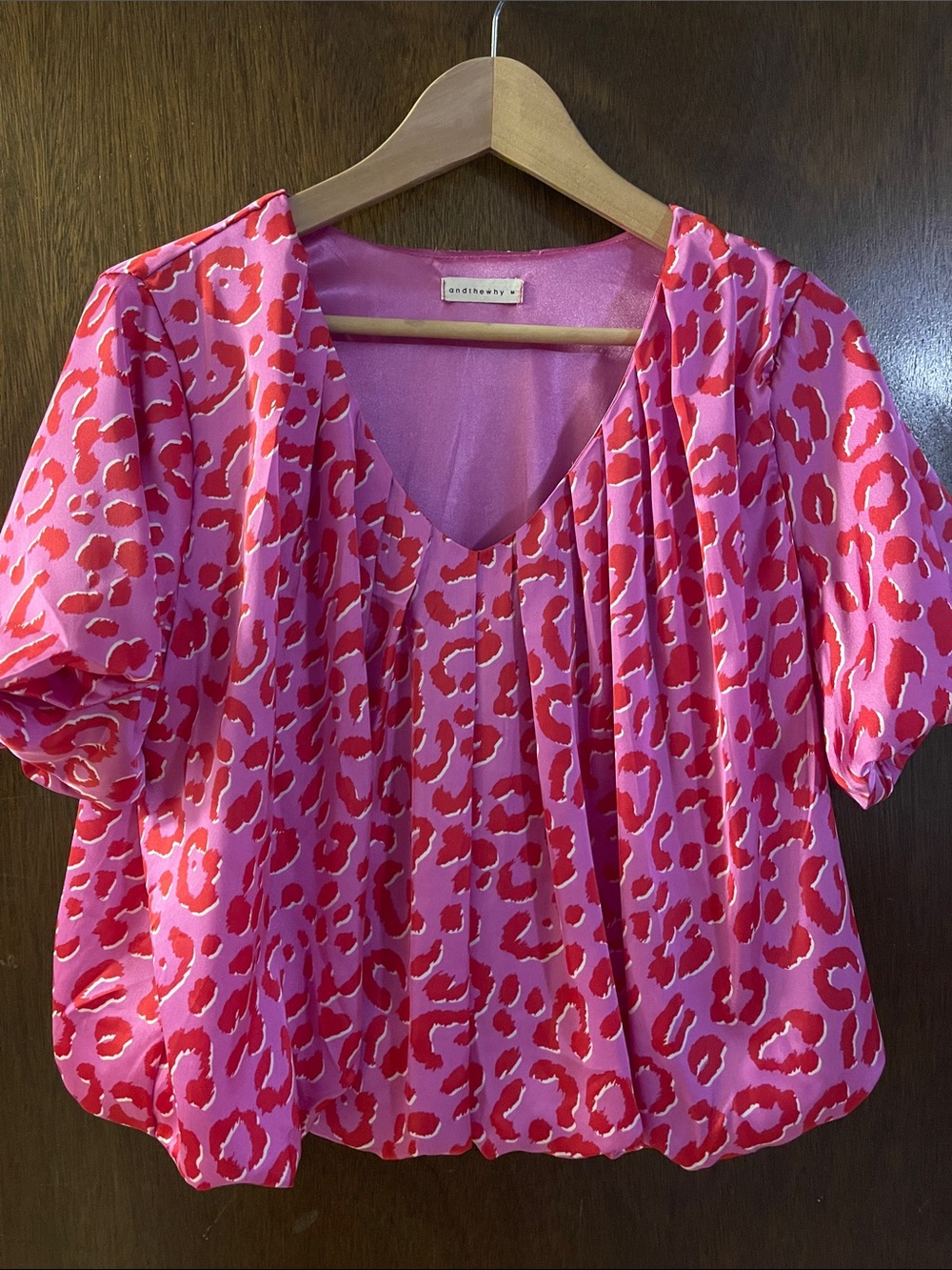 Anthropologie Pink and Red Leopard-Print V-Neck Blouse